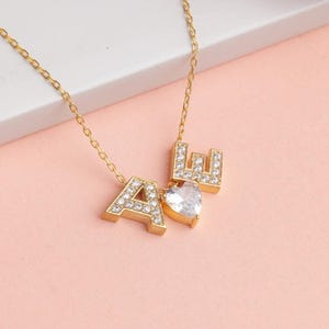 Collar de diamantes con circonitas y dos letras iniciales en plata de ley 925, regalo personalizado, joyas para parejas, regalo para novia, regalo con doble inicial