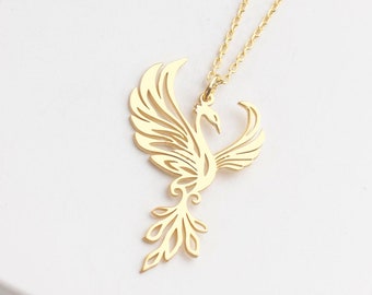 Collar de Fénix, Joyería Mitológica, Colgante de Pájaro Mítico, Símbolo del Renacimiento, Collar de Fénix Ascendente, Collar de Pájaro de Fuego
