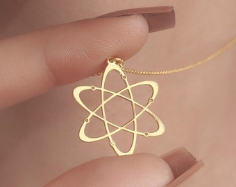 Collana con atomo, gioielli scientifici, collana di chimica, regalo scientifico, ciondolo con atomo in oro, collana di fisica, collana di molecole