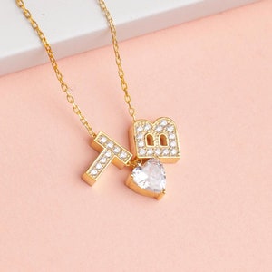 Collar con inicial de doble letra en plata de ley 925, joyería con diamantes y circonitas, regalo personalizado, colgante de aniversario, joyería para dama de honor