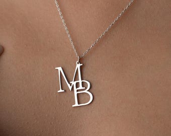 Double Initial Necklace Personalized Monogram Pendant Matching Letter Necklace Custom Name Logo Necklace Dainty Couple Jewelry Multi Initial