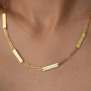 Family Name Necklace Paperclip Chain Bar Name Necklace Multiple Name Necklace Personalized Bar Necklace Custom Engraved Name Plate Necklace
