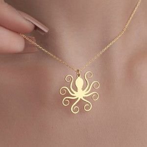 Solid 10k Gold Diamond Solitaire Openwork Octopus Pendant | Sea Life Theme | Handcrafted In USA | Rolo Chain Included