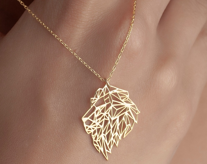 Geometric Lion Necklace Leo Zodiac Jewelry Minimalist Animal Pendant Astrology Sign Necklace Nature Inspired Jewelry Gold Lion Head Necklace