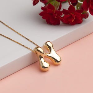 Collar con letra inicial de burbuja en plata de ley 925, joyería con letras en 3D, colgante de globo, joyería con nombre personalizado, regalo para ella, dije con letra de globo