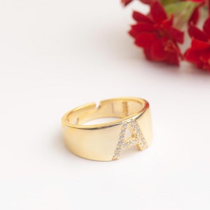 Anillo de diamantes con circonitas y iniciales personalizado en plata de ley 925, anillo llamativo, regalo para ella, anillo ajustable, anillo de bodas, joyería con nombre, regalos para mamá