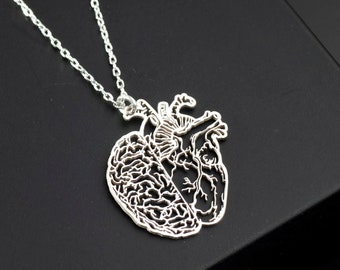 Brain & Anatomical Heart Necklace, Doctor Gift, Medical Jewelry, Anatomy Jewelry, Psychology Gift, Neurologist Gift, Science Necklace