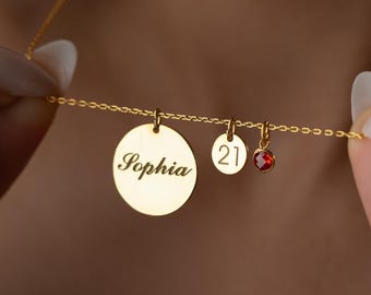 Birth Month Necklace 18th Birthday Gift Disc Name Necklace Milestone Jewelry Custom Number Necklace Birthday Gifts for Her