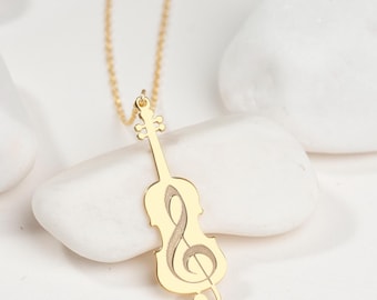 Gepersonaliseerde vioolketting, violist cadeau, muzieksieraden, cadeau vioolliefhebber, muzikant sieraden, solsleutel sieraden