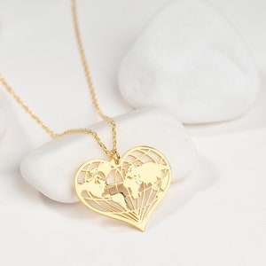 Collier délicat carte du monde Earth en argent sterling 925, bijoux planète, pendentif Wanderlust, cadeau voyageur, bijoux minimalistes, cadeau pour elle