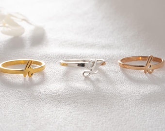 Tiny Initial Ring Personalized Letter Ring 14K Gold Name Ring Custom Handwriting Initial Ring Thin Letter Ring Alphabet Ring Script Ring