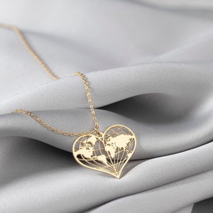Erde Halskette Silber, Herz Halskette, Weltkarte Halskette, Welt Anhänger, Reise Halskette, Erde Schmuck, Planet Halskette, Fernweh Geschenke