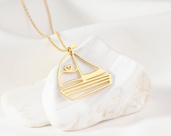 Sailboat Necklace Sterling Silver, Nautical Jewelry, Gift For Sailor, Ocean Necklace, Gold Yacht Necklace, Ship Pendant, Sailor Jewelry Gift