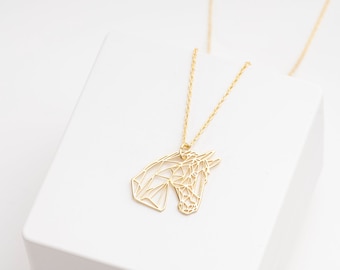 Horse Necklace  Equestrian Gift, Origami Jewelry, Horse Lover Gift, Western Necklace, Gold Pony Pendant,  Cowgirl Jewelry