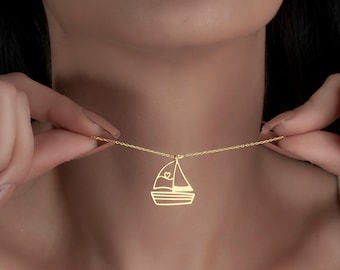 Segelboot Halskette Sterling Silber, nautischen Schmuck, Geschenk für Sailor, Ocean Halskette, Gold Yacht Halskette, Schiff Anhänger, Sailor Schmuck Geschenk