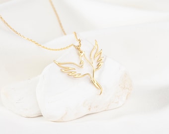 Dainty Phoenix Necklace  Phoenix Pendant, Bird Necklace, Firebird Pendant, Fantasy Necklace, Mythology Jewelry