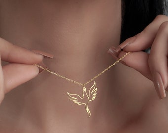 Dainty Phoenix Necklace, Phoenix Pendant, Bird Necklace, Firebird Pendant, Fantasy Necklace, Mythology Jewelry, Gift For Her, Rebirth Charm