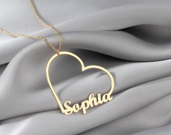 Heart Name Necklace  Custom Necklace, Dainty Name Necklace, Nameplate Necklace, Name Jewelry, Personalized Name Pendant Silver