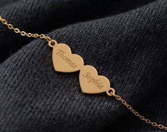 Custom Heart Name Bracelet Dainty Kids Name Bracelet Personalized Family Name Jewelry Minimalist Heart Charm Multiple Name Bracelet Mom Gift
