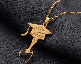 Graduation Necklace, Grad Cap Necklace, Class of 2026 Necklace, Custom Name Necklace for High School, College Graduation Gift for Her