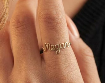 Personalized Name Ring Dainty Signature Ring Custom Word Ring Minimalist Name Jewelry Script Name Ring Mother's Day Gift