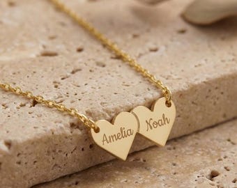 Engraved Heart Necklace Multiple Name Necklace Personalized Family Tree Pendant Minimalist Name Jewelry Kids Name Necklace Mama Gifts
