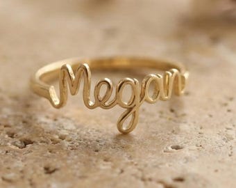Handwriting Name Ring Personalized Name Ring Band Custom Word Ring Dainty Script Ring Minimalist Signature Name Jewelry Kids Name Ring