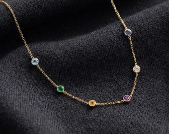 Family Birthstone Necklace Custom Birth Month Jewelry Dainty Gemstone Necklace Multiple Birthstone Necklace Kids Birthstone Pendant Mom Gift