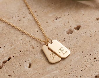 Tiny Initial Tag Necklace Custom Engraved Letter Necklace Multiple Name Tag Necklace Bar Dainty Bar Pendant Monogram Necklace Mom Gifts