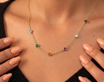 Multiple Birthstone Necklace Personalized Family Birthstone Necklace Dainty Birth Month Jewelry Custom Gemstone Pendant Mothers Day Gifts