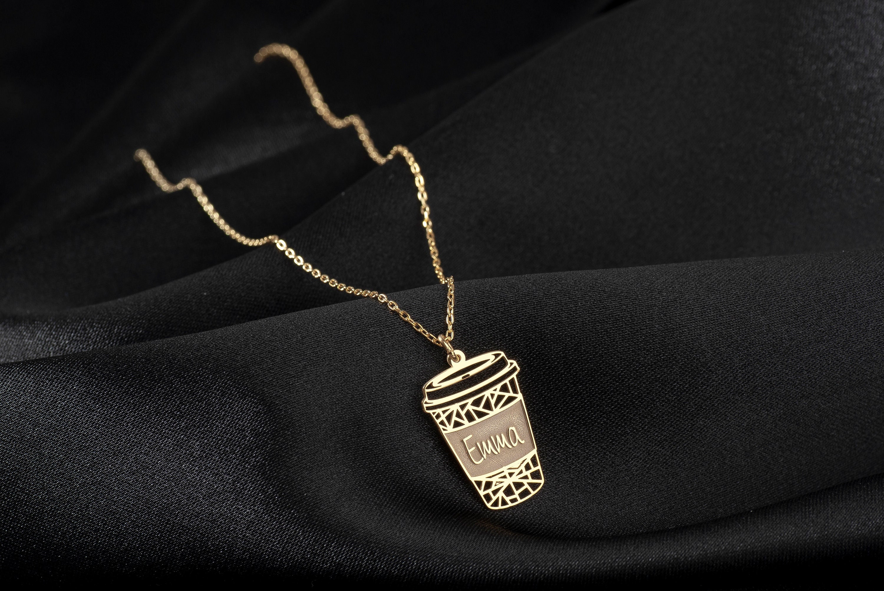 Coffe Cup Name Necklace, Coffee Lover Gift, Personalized Jewelry