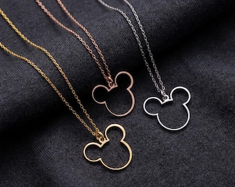 Mickey Head Necklace Mouse Outline Pendant Minimalist Disney Jewelry Dainty Cartoon Necklace Disneyland Gift Gold Minnie Mouse Necklace