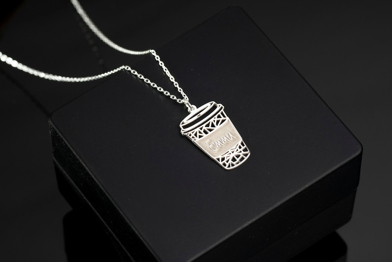 Coffe Cup Name Necklace, Coffee Lover Gift, Personalized Jewelry