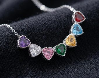 Birthstone Heart Necklace Custom Family Birthstone Necklace Couple Jewelry Birthstone Matching Necklace Birth Month Pendant Tiny Heart Stone