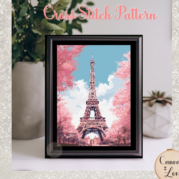 Paris cross stitch pattern, France cross stitch chart, Eiffel Tower, pastel, Paris counted cross stitch, Architecture, modern, easy, PDF