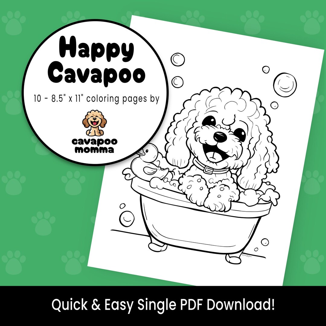 Happy Cavapoo Coloring Pages Digital Download PDF - Etsy