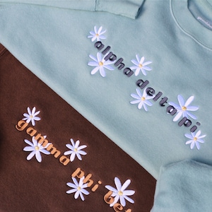 Embroidered Flowers Sorority Sweatshirt | Custom Pullover | Greek Name Crewneck | Big and Little Gift | Custom Apparel | Chapter Merch