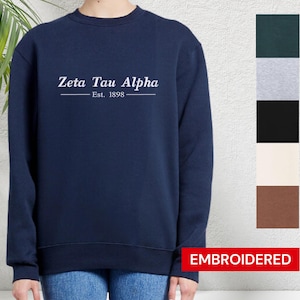 Zeta Tau Alpha Embroidered Classic Sorority Sweatshirt | Simple Pullover | Greek Name Crewneck | Big Little Gift | Chapter Merch