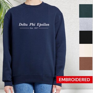 Delta Phi Epsilon Embroidered Classic Sorority Sweatshirt | Simple Pullover | Greek Name Crewneck | Big Little Gift | Chapter Merch