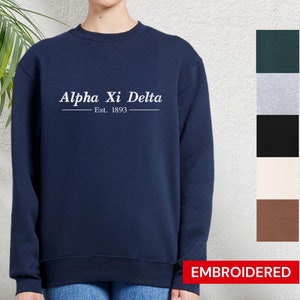 Alpha Xi Delta Embroidered Classic Sorority Sweatshirt | Simple Pullover | Greek Name Crewneck | Big Little Gift | Chapter Merch