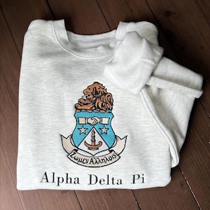 Alpha Delta Pi Crest Embroidered Sweatshirt | Custom Pullover | Greek Name Crewneck | Big Little Gift | Custom Apparel | Chapter Merch