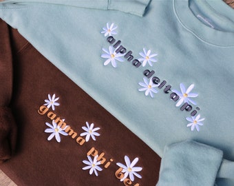 Embroidered Flowers Sorority Sweatshirt | Custom Pullover | Greek Name Crewneck | Big and Little Gift | Custom Apparel | Chapter Merch