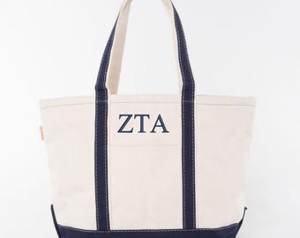 Zeta Tau Alpha Embroidered Letters Canvas Tote Bag | Personalized Sorority Name Bag | Greek Basket | Big and Little Gift | Chapter Merch