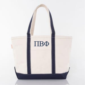 Pi Beta Phi Embroidered Letters Canvas Tote Bag | Personalized Sorority Name Bag | Greek Basket | Big and Little Gift | Chapter Merch