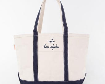 Zeta Tau Alpha Embroidered Freehand Canvas Tote Bag | Personalized Sorority Name Bag | Greek Basket | Big and Little Gift | Chapter Merch