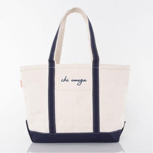 Chi Omega Embroidered Freehand Canvas Tote Bag | Personalized Sorority Name Bag | Greek Basket | Big and Little Gift | Chapter Merch