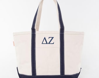 Delta Zeta Embroidered Letters Canvas Tote Bag | Personalized Sorority Name Bag | Greek Basket | Big and Little Gift | Chapter Merch