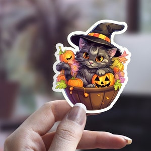 Niedlicher Halloween-Katzen-Aufkleber, gruseliger Witchie-Aufkleber, Kürbis-Aufkleber, Katzen-Person-Aufkleber, Haustier-Aufkleber, Laptop-Aufkleber, Wasserflaschen-Aufkleber