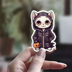 Niedlicher Halloween-Katzen-Aufkleber, Süßes-oder-Treat-Aufkleber, Witchie-Aufkleber, Katzen-Person-Aufkleber, Haustier-Aufkleber, Laptop-Aufkleber, Wasserflaschen-Aufkleber