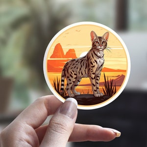 Savannah Katzenaufkleber, illustrierter Katzenaufkleber, niedlicher Katzenaufkleber, Katzenpersonaufkleber, Haustieraufkleber, Laptopaufkleber, Wasserflaschenaufkleber